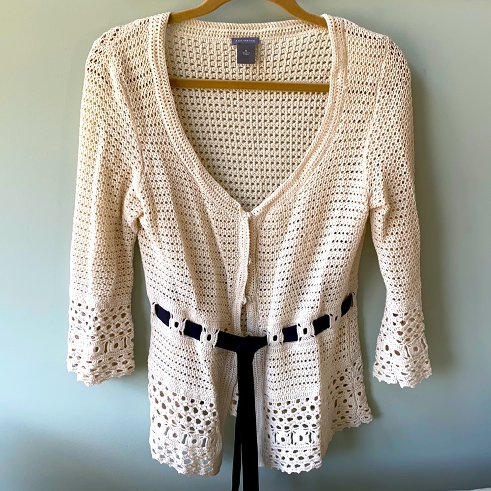 Ann Taylor crocheted cardigan.